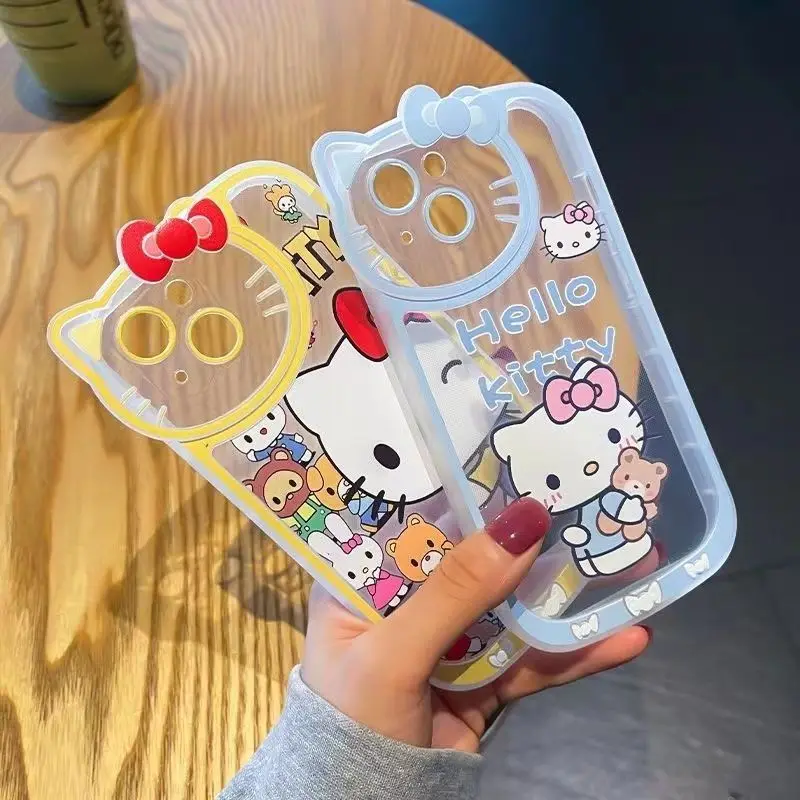 

Милый прозрачный мягкий чехол Sanrio Hello Kitty для Iphone12/13/14Promax, милый полноразмерный чехол с защитой от падения