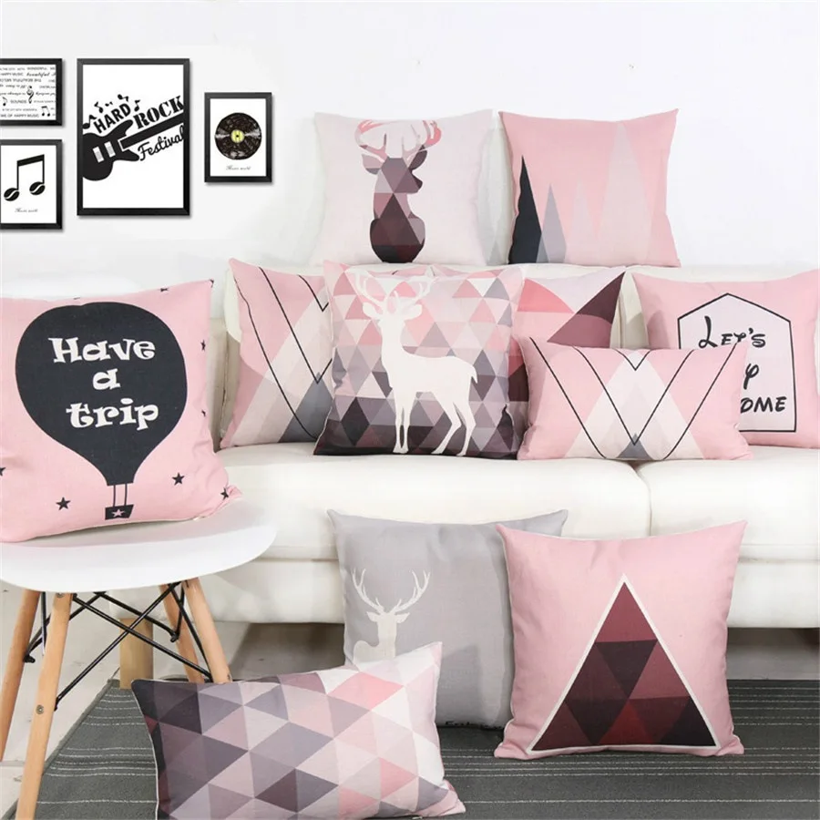 

Geometric Pink Cushion Cover Nordic Home Decor Sofa Pillowcase Soft and Comfortable Peach Skin Pillowcase
