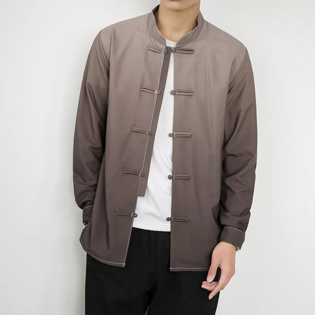 

Traditional Chinese Kung Fu Tai Chi Jacket Men's Stand Collar Coat Solid Color Button Up Blouse for Daily Wear