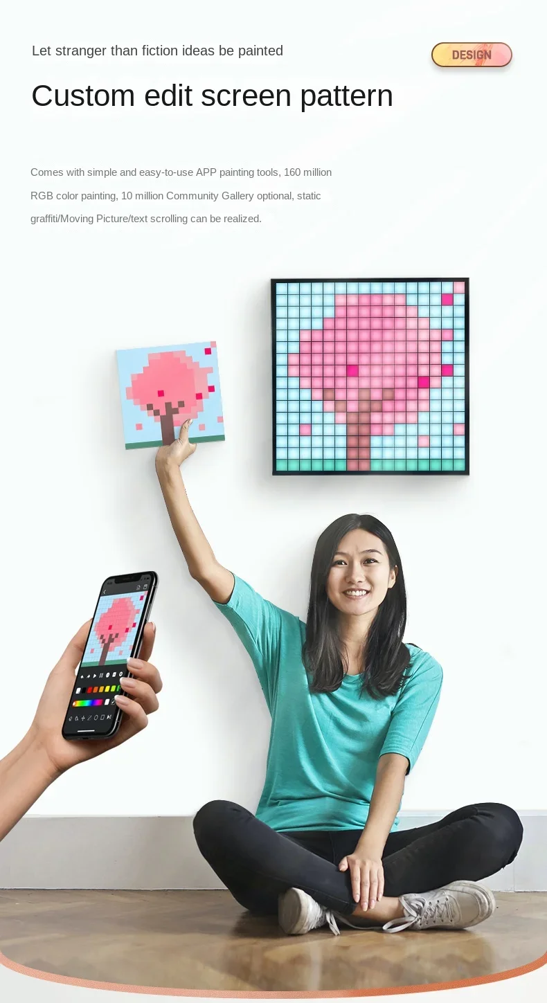 Цифровая фоторамка Divoom PIXOO VJ с 16*16 пикселей светодиодный экран BT настенная