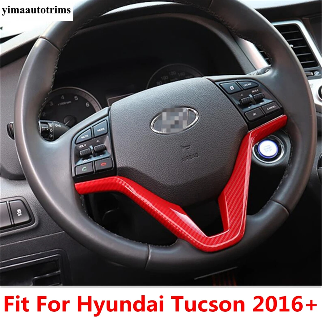 

ABS Red / Carbon Fiber Steering Wheel Frame Strip Decor Cover Trim For Hyundai Tucson 2016 - 2020 Car Auto Accessories Interior