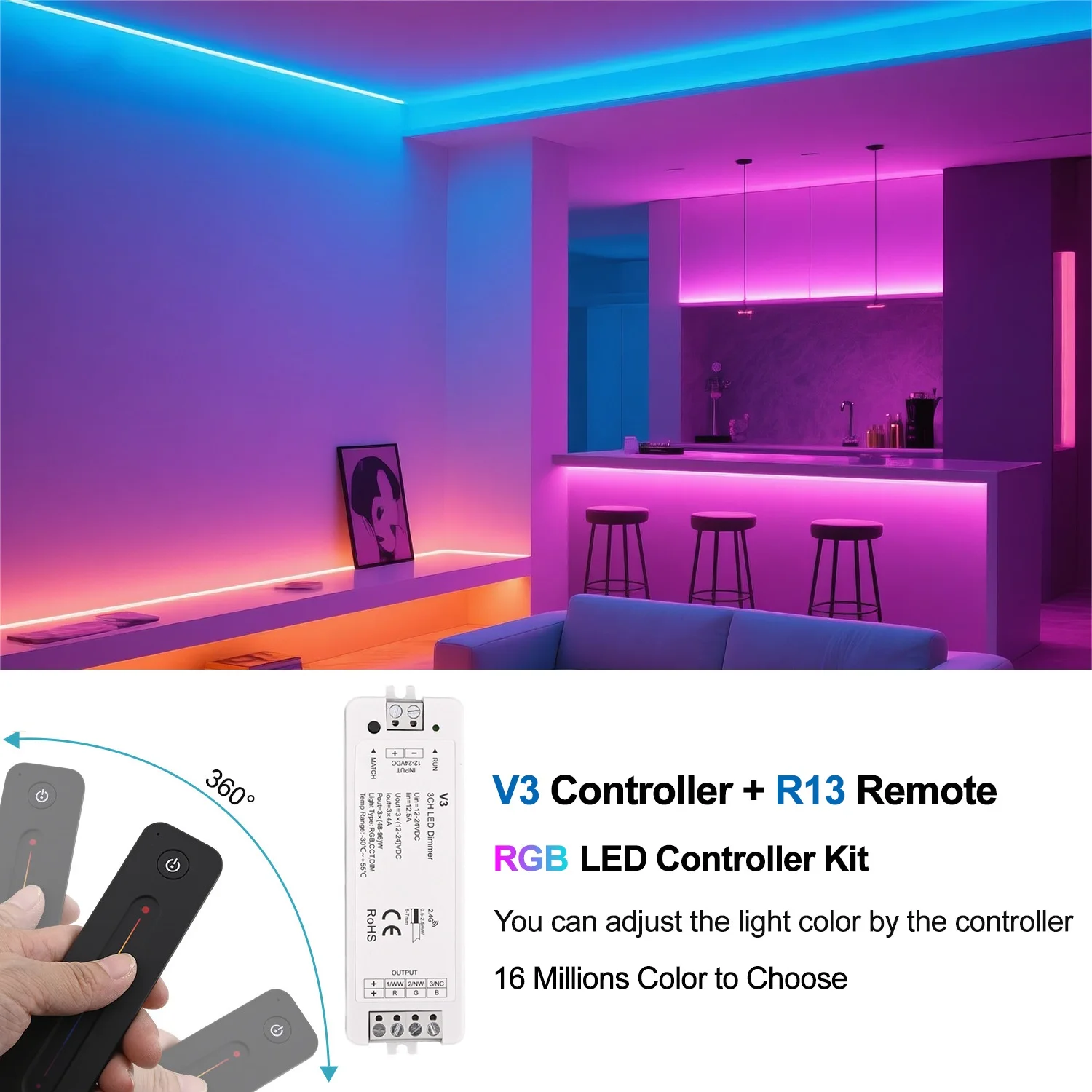 Фото V1 Светодиодный контроллер R11 RF Remote V2 R12 V3 R13 Беспроводной светодиодный диммер для затемнения светодиодных лент CCT RGB COB 2835 5050 светодиодного освещения №4