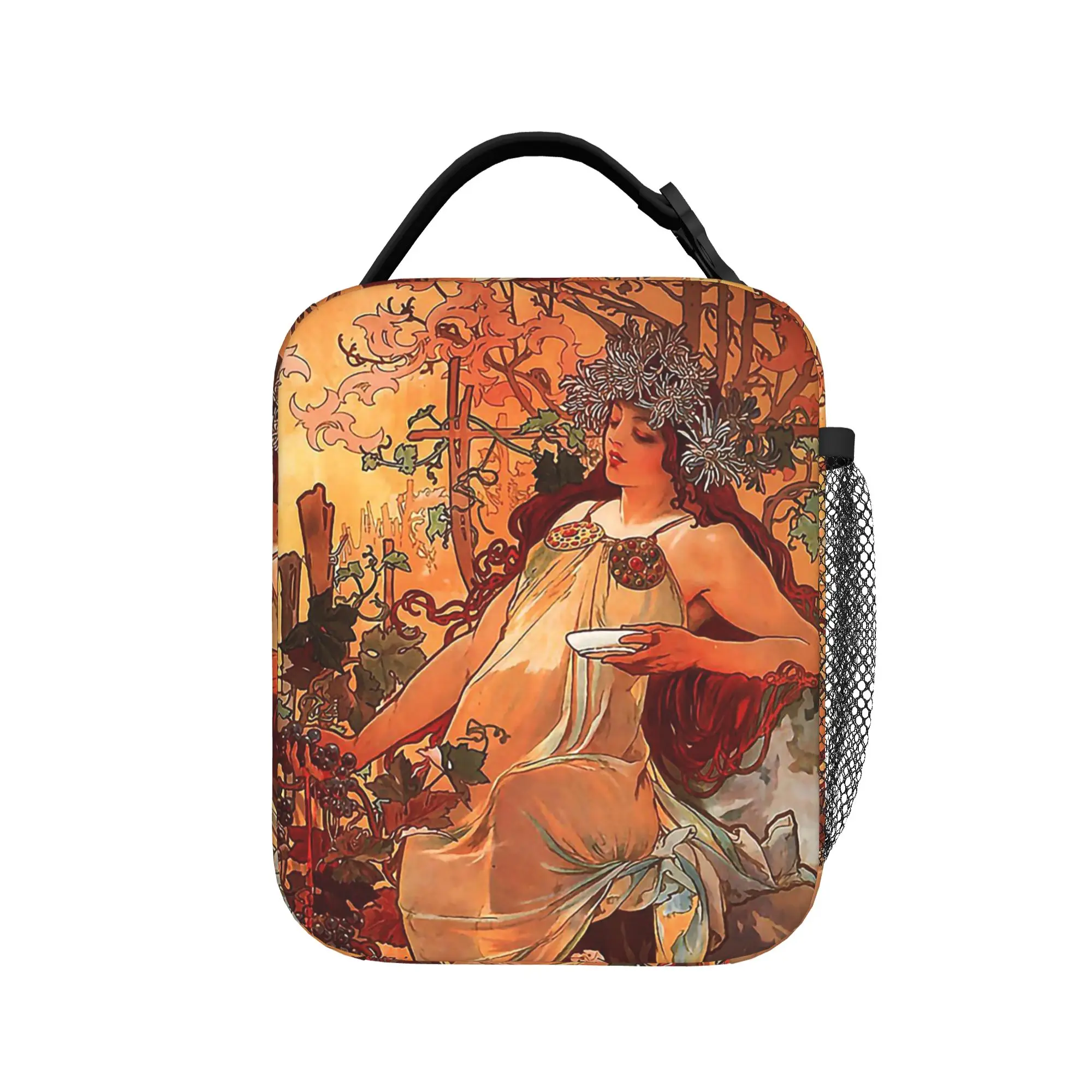 Фото Изолированная сумка-холодильник Alphonse Mucha, многоразовая сумка-холодильник, контейнер для обеда в стиле ретро, женская портативная сумка-тоут, ланч-бокс, сумка для бенто №2