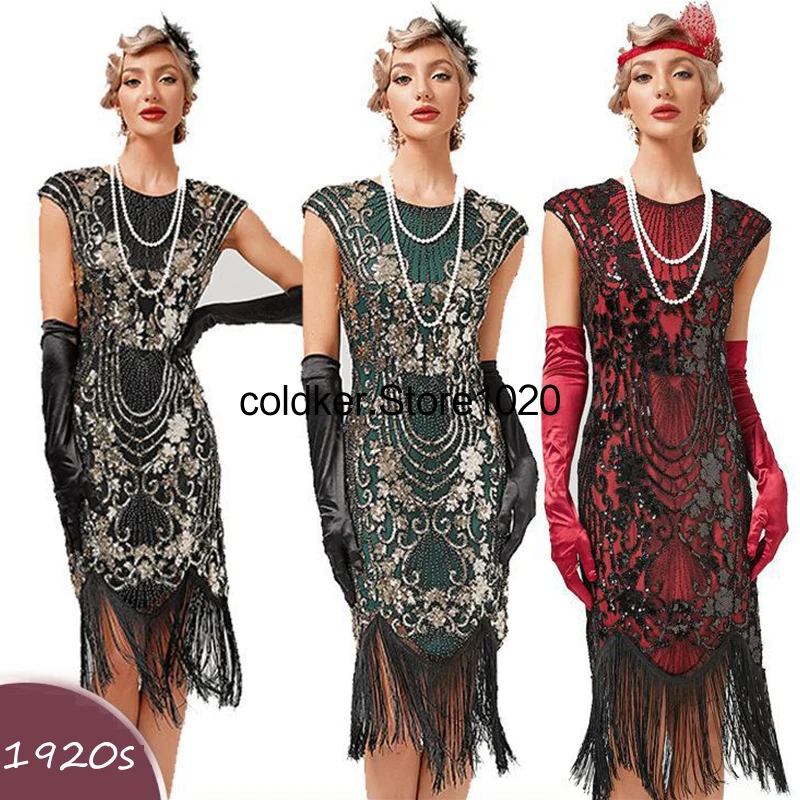 

Женское винтажное платье-Чарльстон Y2K в стиле 1920-х годов, с блестками, ручной работы, украшенное бисером, с бахромой, с круглым вырезом, в стиле Великий Гэтсби, вечернее платье