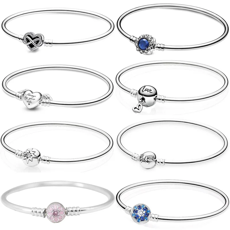 

Sparkling Infinity Heart Blooming Dahlia Dainty Bow Clasp Bangle 925 Sterling Silver Bracelet Fit Popular Bead Charm DIY Jewelry