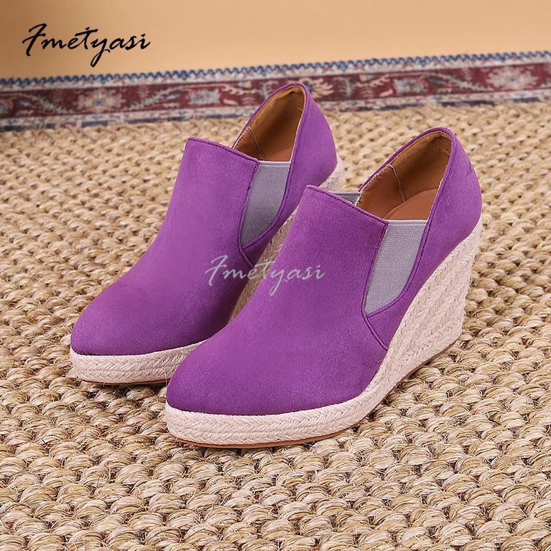 Wedge Shoes For Woman Purple Espadrille Slip-On High-Heels Luxury Elegant Round Toe Shoe Girl 2023 Fashion Sandals