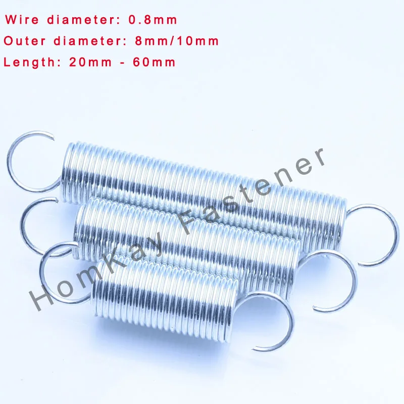 

10/20/30 Pcs High Quality Galvanized Stretching Spring Wire Dia 0.8mm*Outer Dia 8mm/10mm*Length 20-60mm With Hook Machine