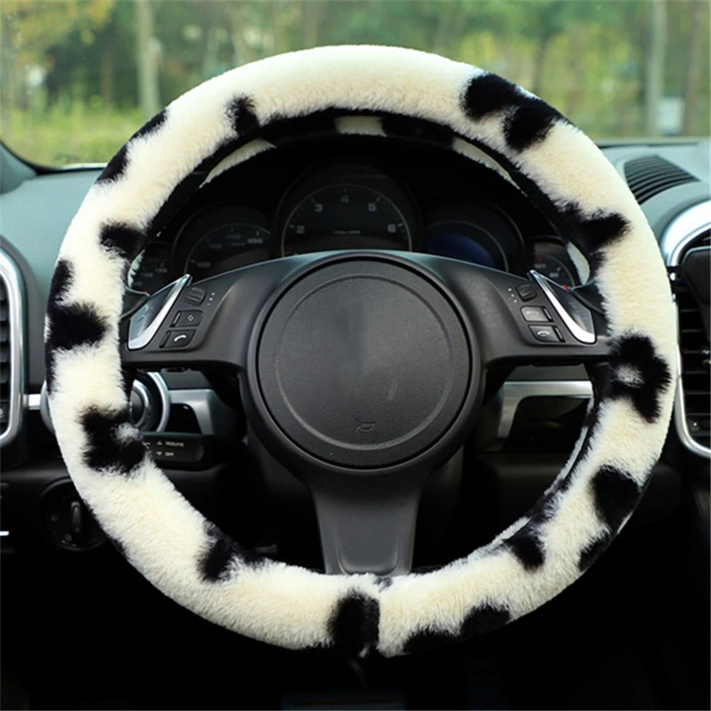 

Universal Car Steering Wheel Cover Anti-slip Plush Black White Warm Thicken Car Steering-wheel Cover Auto Interior Accessories