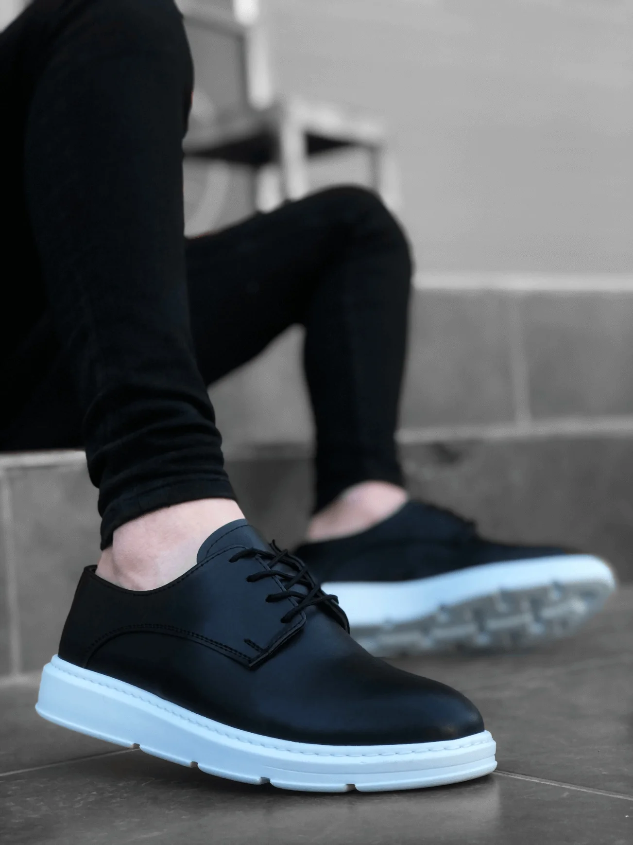 

BA0003 laced classic black white high sole Casual men shoes