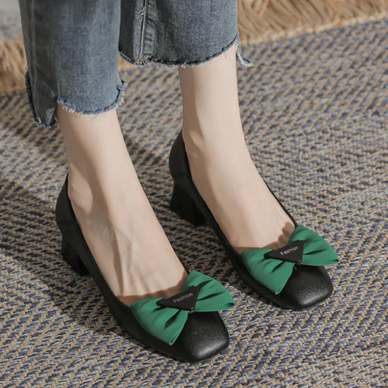 Zapatos de mujer женские модные туфли-лодочки с круглым носком и галстуком-бабочкой