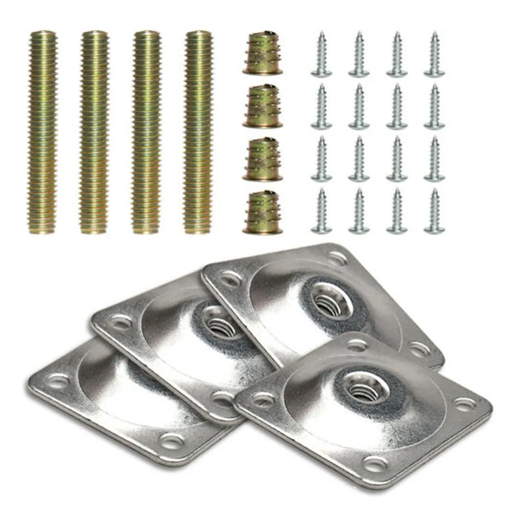 

4pcs Iron Leg Fixing Mounting Plates Feet Angled Level Brackets With Dowel Screws Table Sofa Chairs Pads Furniture Hardware
