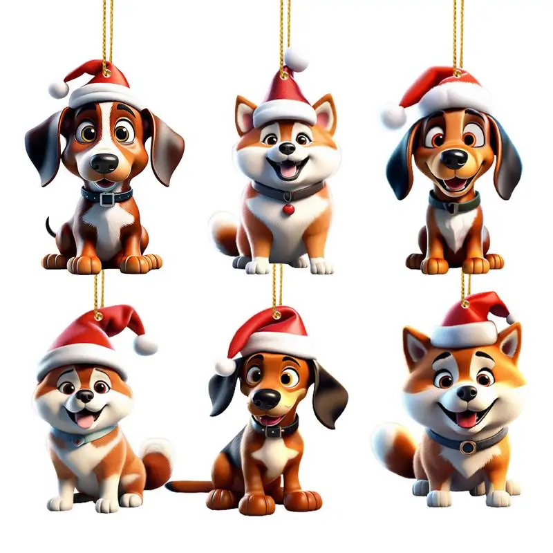 

New Cartoon Cute Dog Pendant Christmas Tree Ornaments Acrylic 2D Dog Figurines Christmas Tree Hangings Decor Pendant for Home