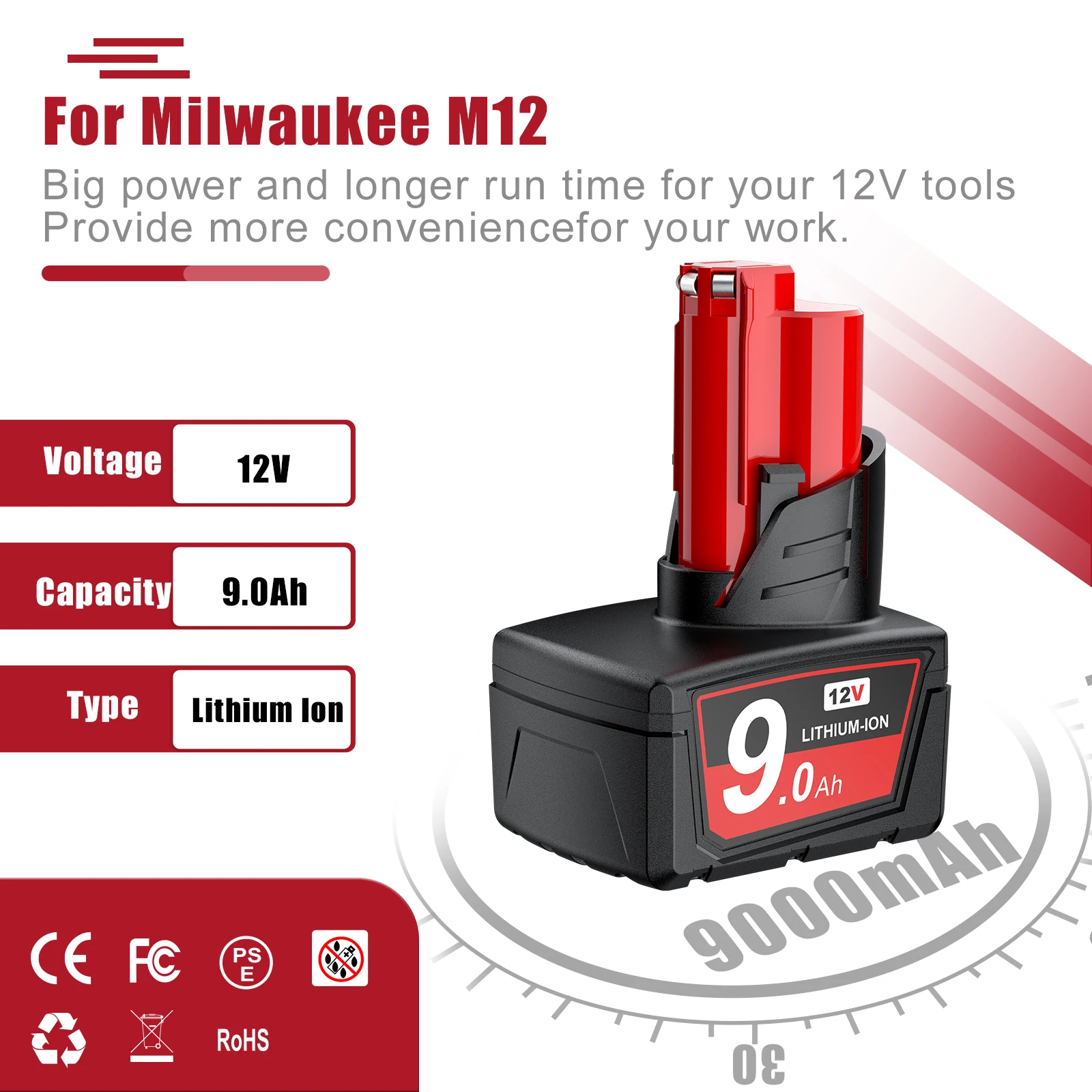 Для Milwaukee M12 аккумулятор 12 В 9 0 Ач аккумуляторная батарея 48-11-2402 48-11-2411 9000 мАч