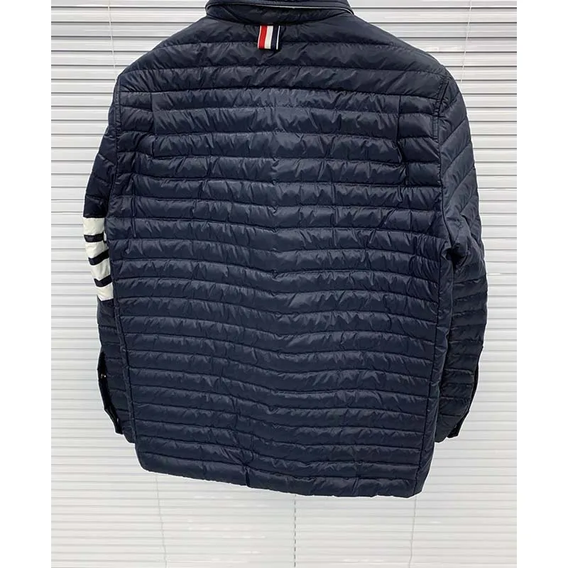 TB THOM Down Jacket Classic White 4-Bar Striped Style Men Outerwear Coat Winter Slim Short Hooded Warm White Duck Down Coat