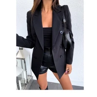 solid jackets black lapel long sleeves button office lady khaki business suits blazer winter women double breasted blazer coats