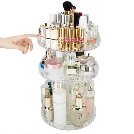Japanese and Korean Cosmetics Storage Box Transparent Rotary Shelf Table Top Diamond Pattern Dresser Storage Display Shelf