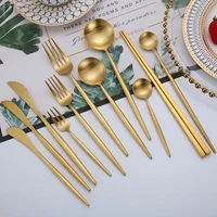 multiple styles matte 304 stainless steel tableware knife fork spoon golden western dinnerware complete cutlery for kitchen