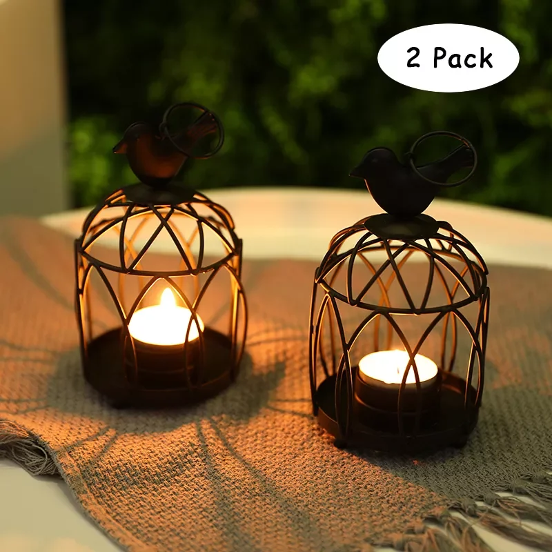 

NEW2023 2Pcs Bird Lantern Hollow Hanging Bird Cage Candle Holder Candlestick Lantern Tealight Hanging Lantern Classic Wedding De