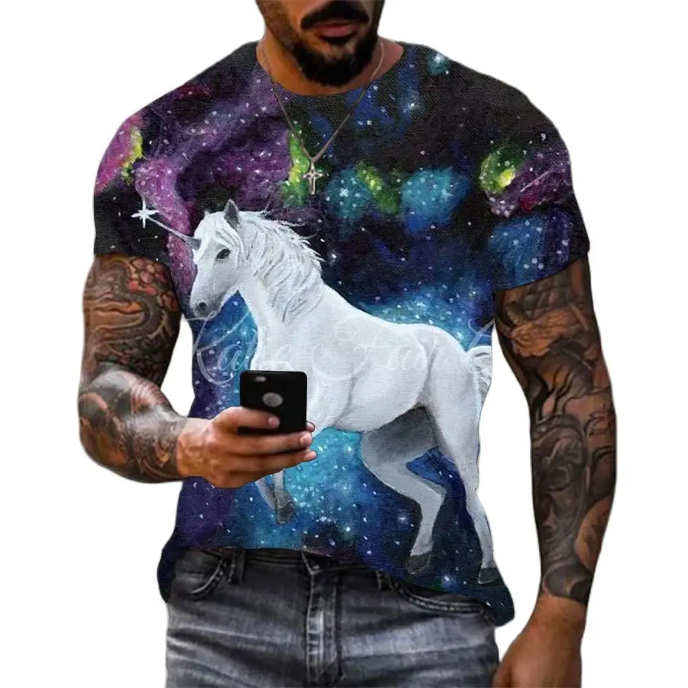 

Animal T-shirt Casual Street Vintage T Shirt Oversized Tees Shirt Men Clothing Mens Summer 3D Horse Printing Short Sleeve Tops