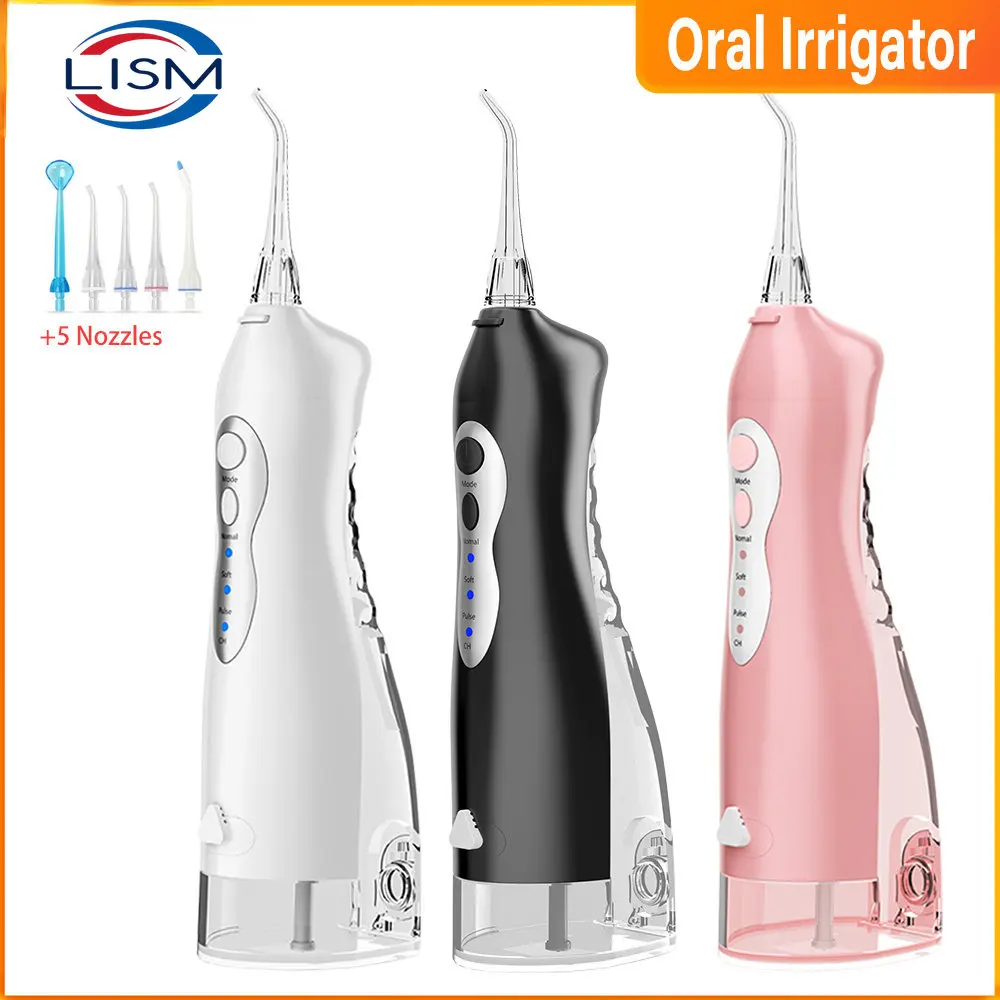 

Oral Irrigator USB Rechargeable Water Flosser Family Travel Gift Portable Dental Water Jet Water Tank Waterproof 5 Nozzle