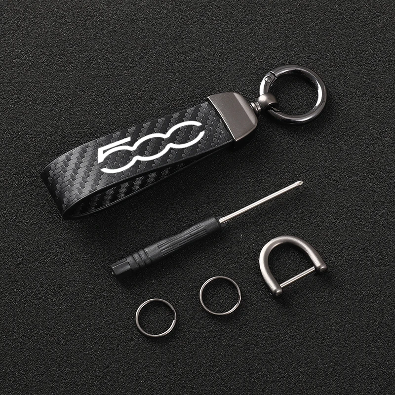 

High-Grade Leather Motorcycle keychain Horseshoe Buckle Jewelry for Fiat 500 500C car Emblem Auto Accessories