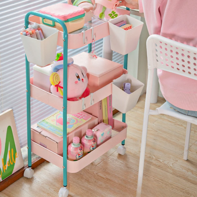 3-уровневая контрастная цветная полка для хранения на колесиках Многоуровневая
