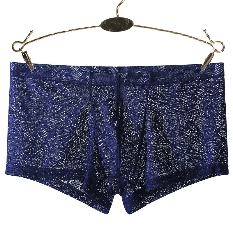 

Large Size lace Hollow Transparent Men's Boxer Sexy Low Waist U Convex Sac Quick Dry Pants Breathable Seamless Underwear B20
