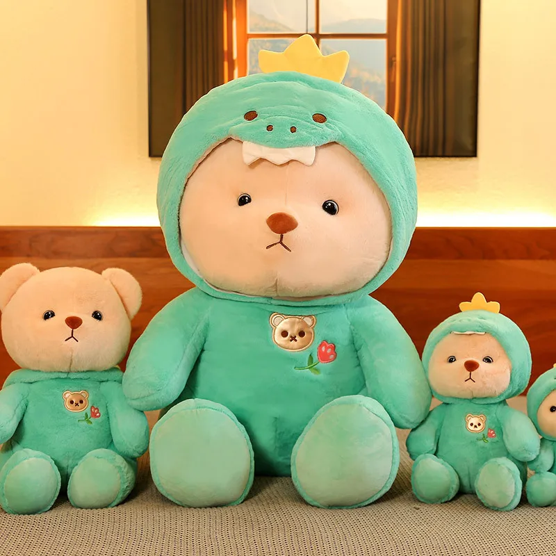 

New Style Bear Plush Toy Wearing Pink Pig Dinosaur Headgear Cute Cartoon Pillow Soft Fabric Children's Day Surprise Gift