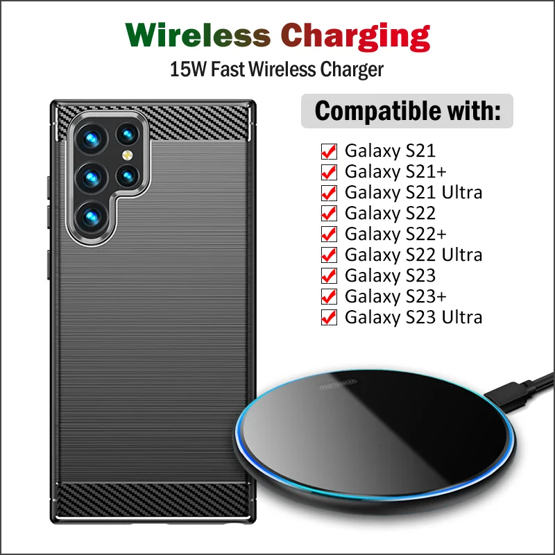

15W Fast Wireless Charging for Samsung Galaxy S23 S22 S21 Ultra S23+ Plus Qi Wireless Charger Pad With LED Light Gift Case