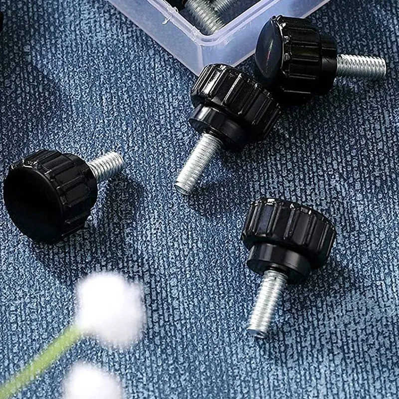 M4 X 10 Mm Carbon Steel Threaded Knurled Thumbscrew Screw On Knobs Grips Black Round Clamping