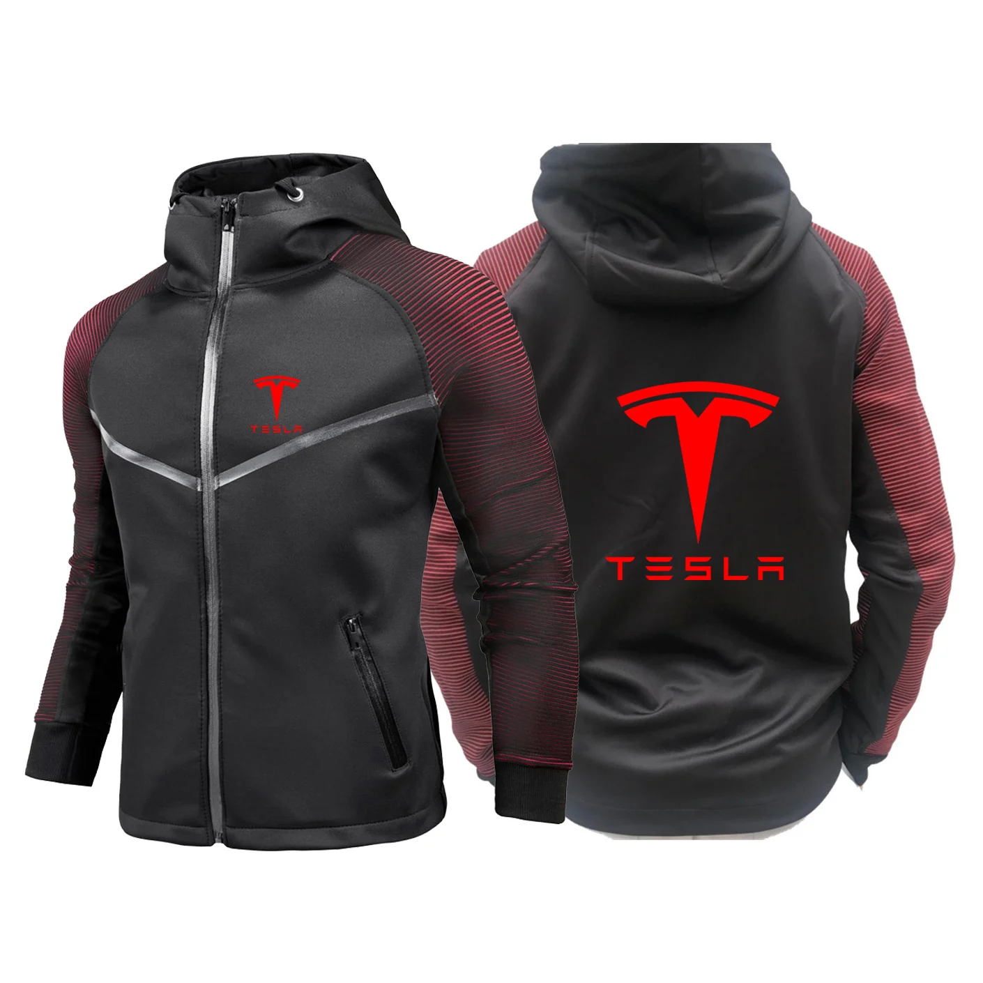 

Tesla Printed Mens Racing Suit Jacket Personality Gradient Waterproof Rain Coat Harajuku Comfortable Motorbike Clothing Tops