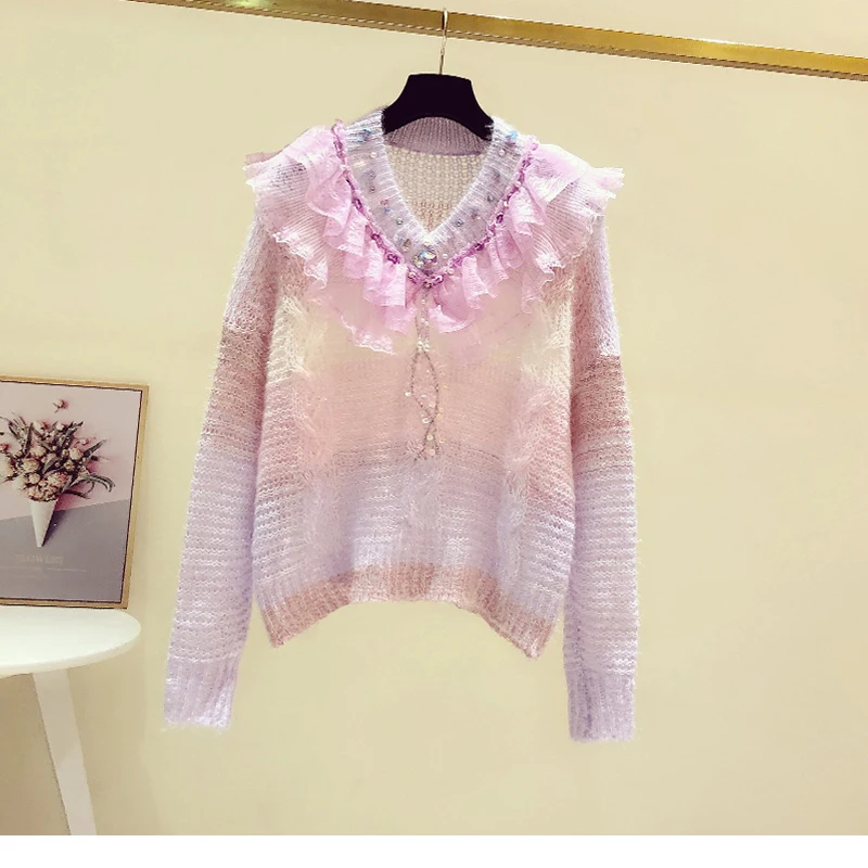 

Women's long-sleeved woolen sweater 2021 autumn and winter new color sweater Black