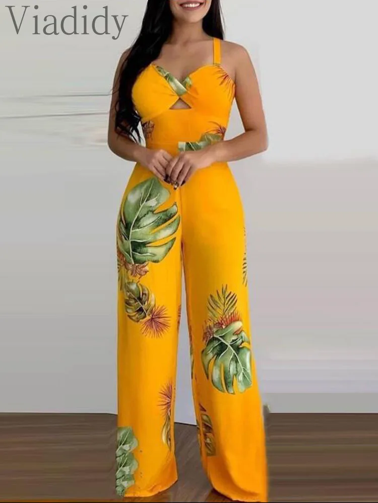 

Women Casual Print Cutout Sleeveless Backless Straight Jumpsuit