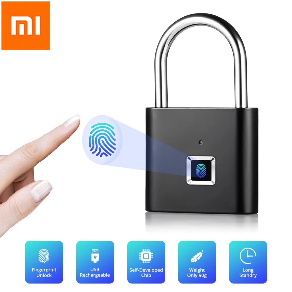 Xiaomi Mijia Smart Fingerprint Padlock Home Security Electric Lock Quick Unlock USB Rechargeable Keyless Anti-theft Device Metal