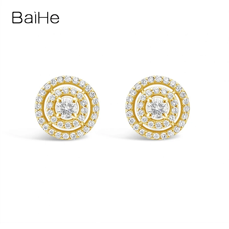 

Серьги-гвоздики BAIHE круглые из 18-каратного белого/желтого/розового золота с натуральными бриллиантами 0,80 карат H/SI для женщин и мужчин, модные ювелирные украшения для свадьбы