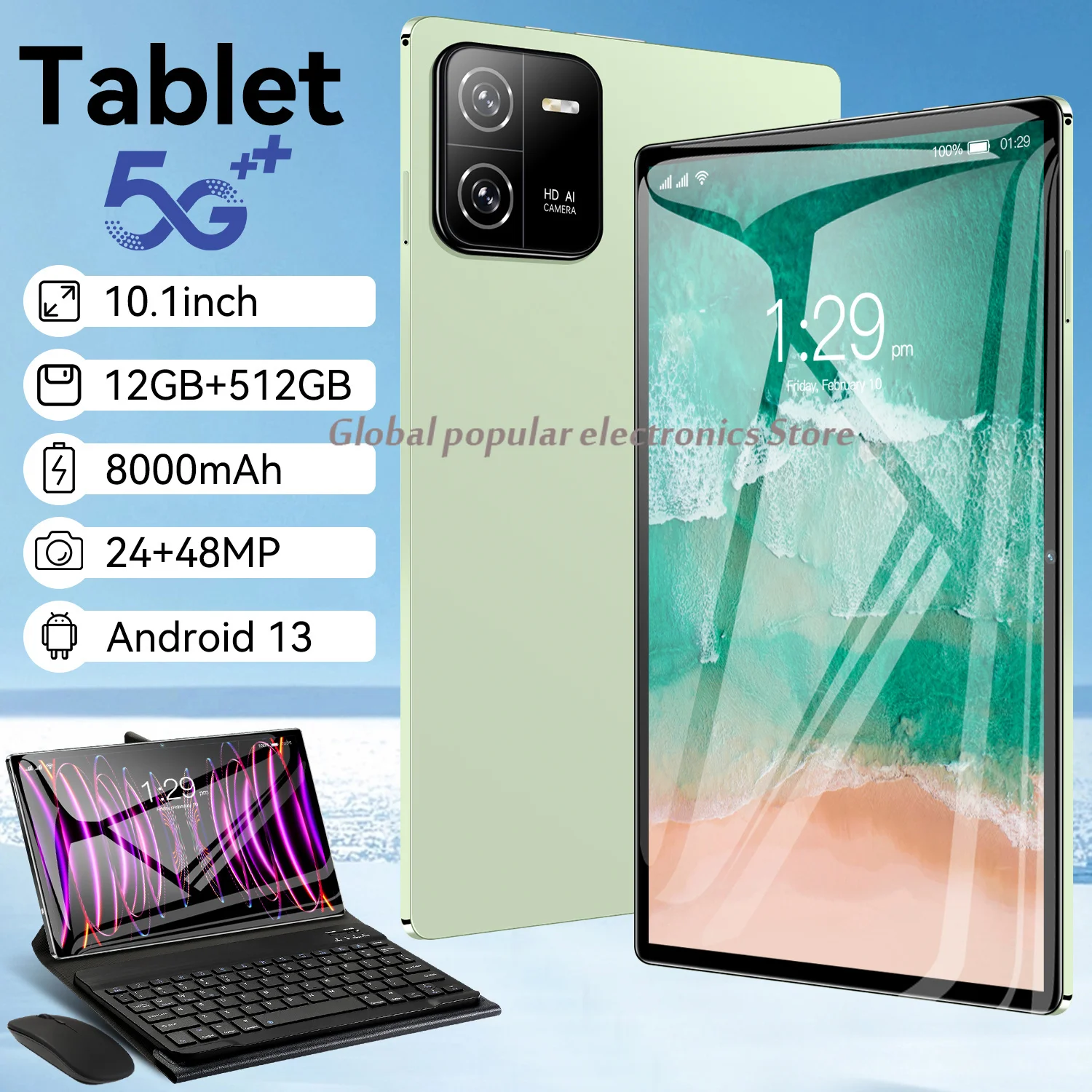 

Ipad 6Pro 5G Tablet Brand 10.Inch Android13 12GB 512GB 8000Mah 24+48MP with Keyboard Bluetooth Wi-Fi Phone Call MTK6797 Original