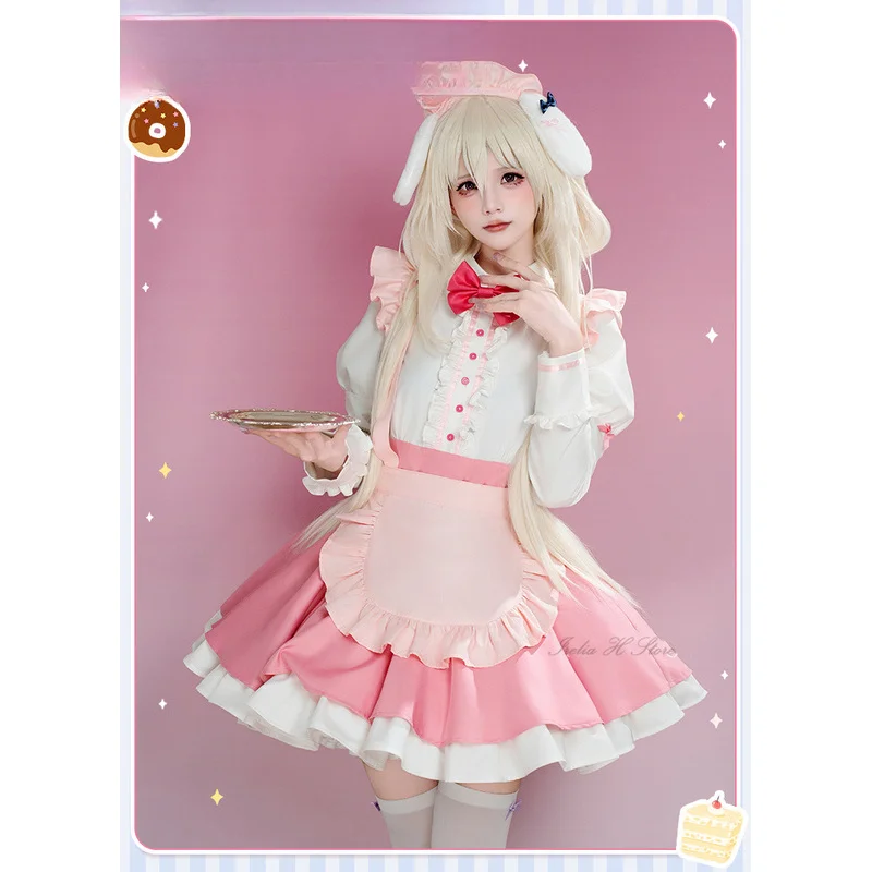 Фото Amairo Шоколад ‌   Yukimura Chieri Ogimi Ichika Косплей Костюм Девушка Розовое Платье Лолиты Реквизит Хэллоуин Вечеринка Милая Униформа Горничной №5