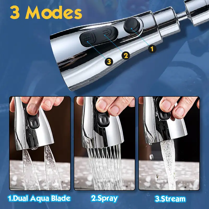 

Kitchen Faucet Shower Head Economizer Filter 360 Adjustable 3 Mode Sprayer Filter Diffuser Water Saving Nozzle Faucet Connector