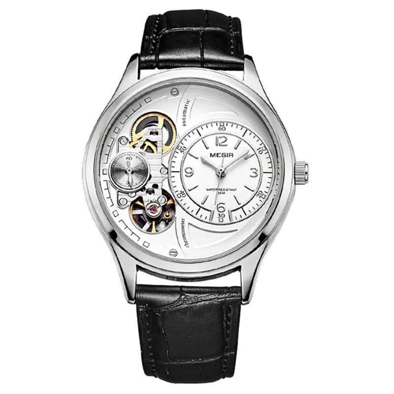 

2023 MEGIR Quartz Men's Watch Leather Strap Waterproof Hollow Bottom Cover Wristwatch Fashion Casual Watches for Men