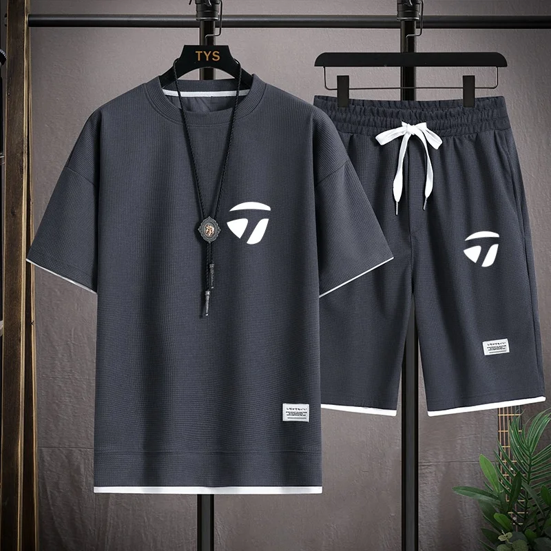 Summer Men and Women 2-Piece T-shirt +Shorts Sportswear Fashion Printing Loose Harajuku New Style Street Apparel Casual Golf Set