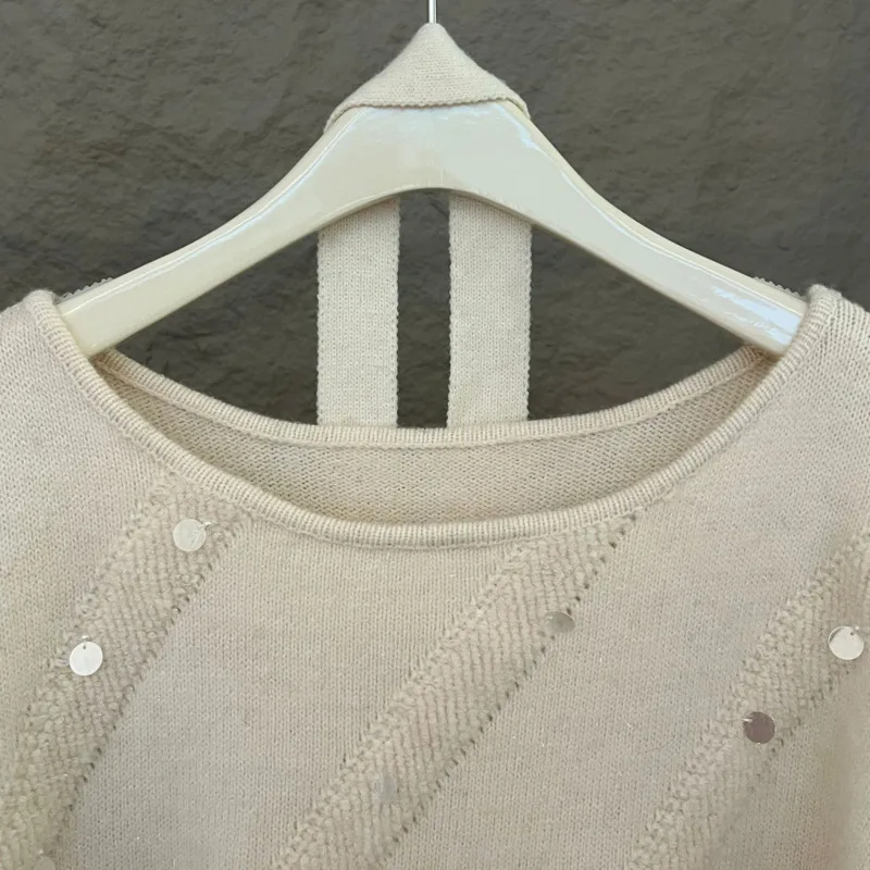 DEAT женский свитер с открытыми плечами и лямкой на шее свободный вязаный