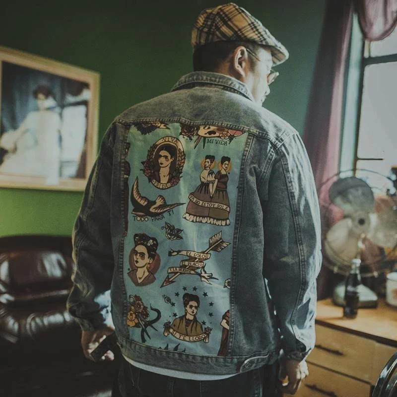 

2022 Fashion Men's Denim Jacket Coat Long Sleeve Trend Print Men's Clothing
