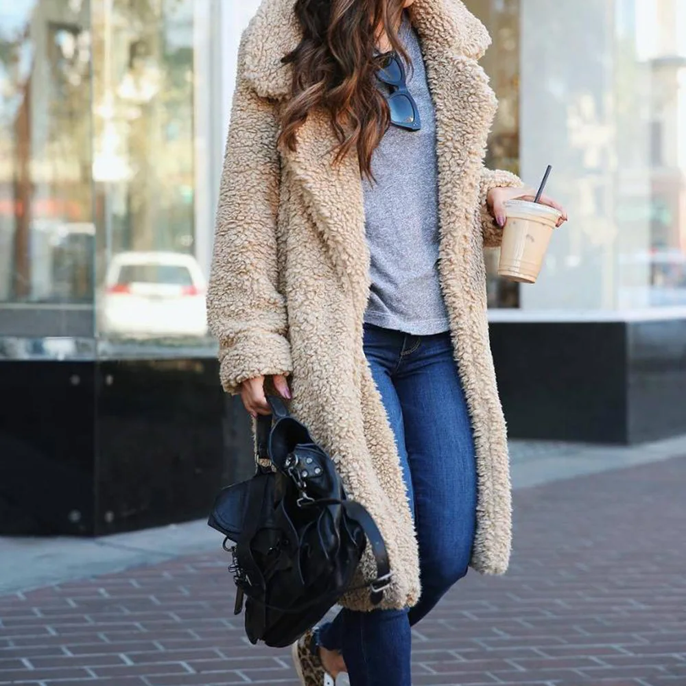 Winter New Arrival Women Warm Coat Wool Blends Long Sleeve Outerwear Plush Cardigans Overcoats Femme Coats Fashion Streetwear