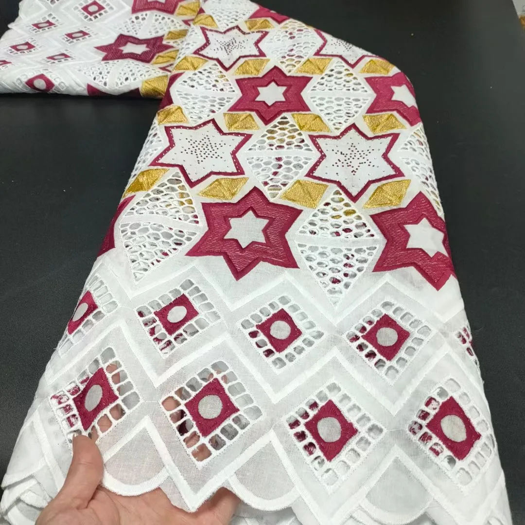 

Hot Selling Pure Cotton French 5 Yards Punch Lace 2022 Nigerian High Quality Mesh Cozy Fabrics African Most Popular Dress Sew