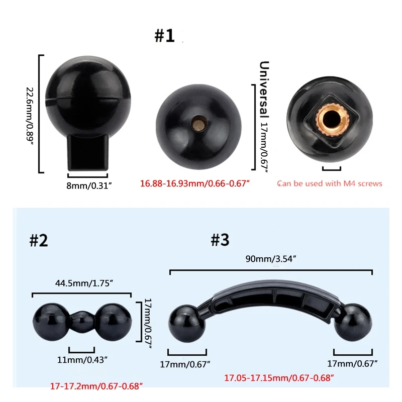 

50PA 17mm Universal Ball Head Accessories Mobile Phone Bracket Navigation Diy Modification Double Universal Head 360 Degree