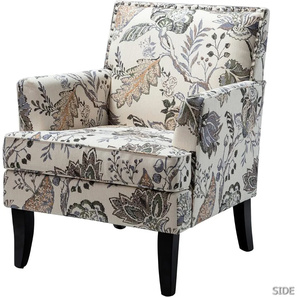 Современный акцентный стул с подлокотниками и деревянными ножками акцентом