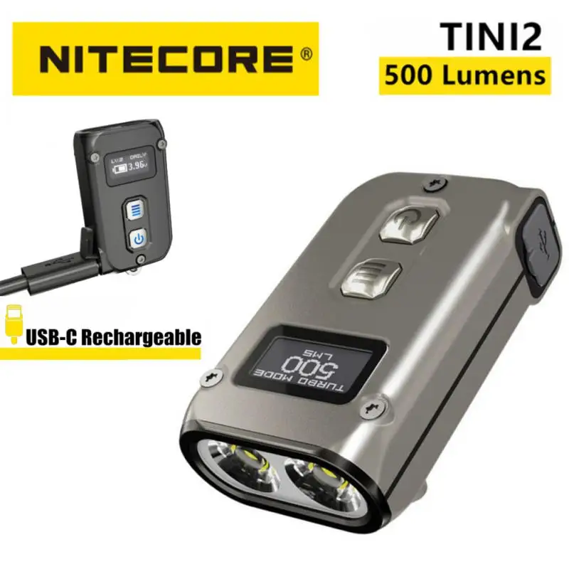 

Nitecore TINI2 Flashlight 500 Lumens OLED Smart Dual-Core Key Light APC Sleep Technology Long Standby Using USB Type-C Charging
