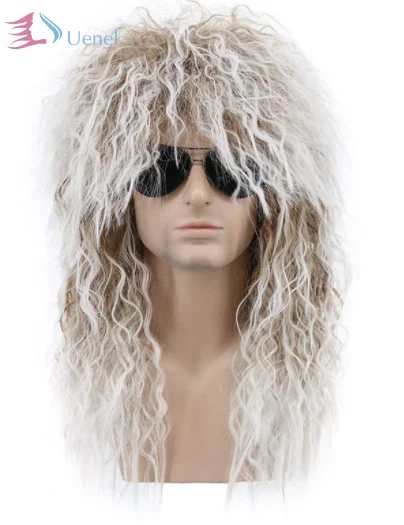 Мужской/женский длинный кудрявый парик Uenel 80s белый с красно-коричневым