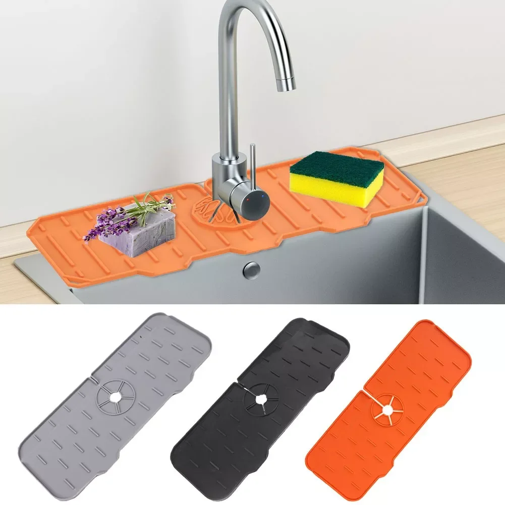 

2022New Silicone Kitchen Faucet Mat For Sink Sponge Drain Rack Foldable Sink Mat Faucet Splash Catcher Bathroom Countertop Prote