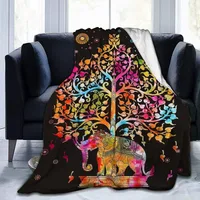 India Animal Mandala Elephant Style Flannel Throw Blankets Soft Lightweight Warm for Sofa Couch Bed Decor Kid Adult Camping Gift
